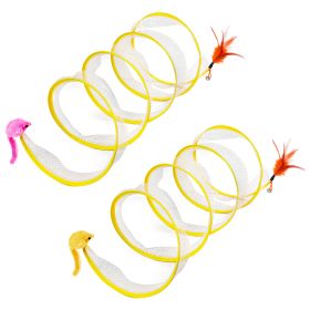 P2Pcs Foldable Cat Tunnel with Bell Feather Mouse Toys Collapsible Indoor Cat Spring Tube with Interactive Toy for Kittens Cats